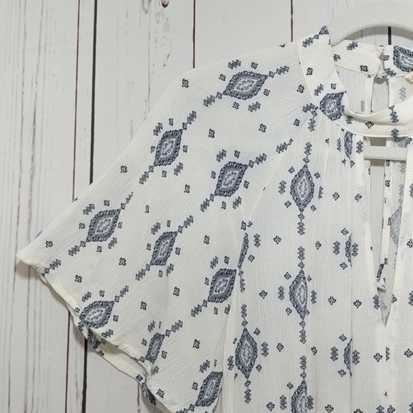 Chloe & Katie Peasant Shirt Cream Navy Cottage Hippie Sheer Boho Prairie Casual - Picture 2 of 14